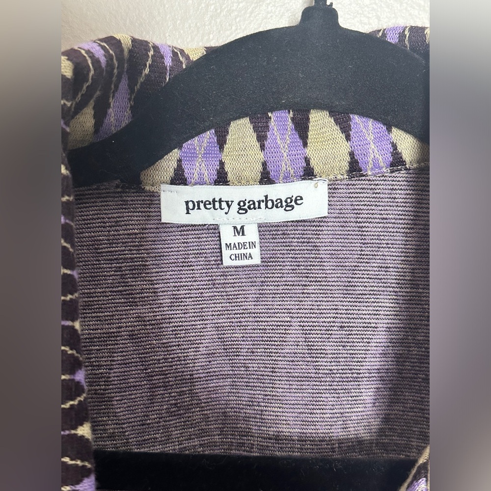 Pretty Garbage Cropped Argyle Short Sleeve Lightw… - image 2